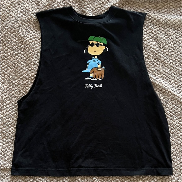 Teddy Fresh x Peanuts Black Sleeveless Graphic Tee - Picture 1 of 6